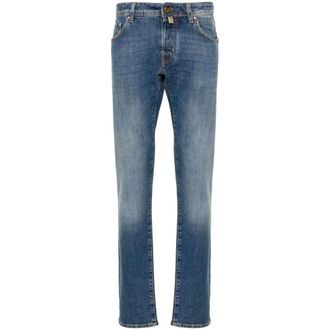 Jacob Cohen Slim Cut Denim Jeans with Scarf Detailing - male - Jacob Coh&euml;n - Slim Fit Jeans - Blue - W37 - Jeans