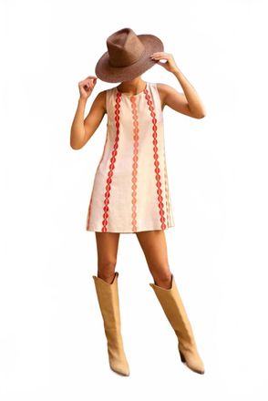 Anna Kaci Mallory Citrus Link Shift Dress In Beige
