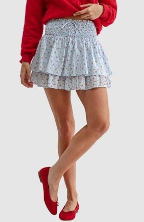 Lush Floral Smocked Waist Ruffle Miniskirt in Periwinkle Ditsy at Nordstrom Rack, Size X-Large