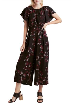Kensie Flutter Sleeve Belted Jumpsuit In Black