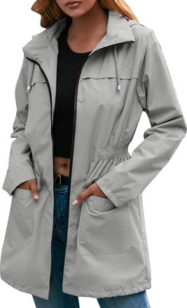 Generic WomenS Jackets Soild Color Plus Size Elastic Waist Waterproof Windproof Hooded Jacket Outdoor Mountaineering Sports Hooded Bomber Jacket Lightweight T