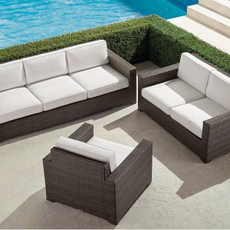 Frontgate Palermo 3-pc. Sofa Set in Bronze Wicker - Standard, Air Blue with Natural Piping - Frontgate
