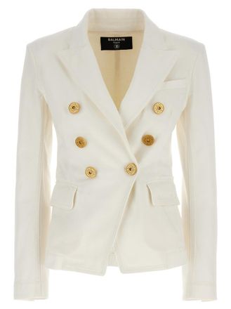 Balmain White Double-breasted Denim Blazer