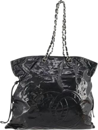 Chanel Pre-owned Tote Bags, female, Black, Size: ONE SIZE Pre-owned Vintage Patent Leather Tote Bag