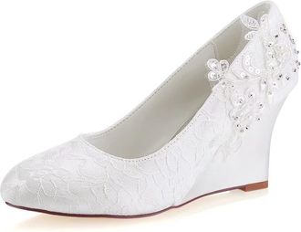 Emily Bridalwear Womens Silk Like Satin Wedge Heel Wedges Crystal (EU35/UK3, Ivory)