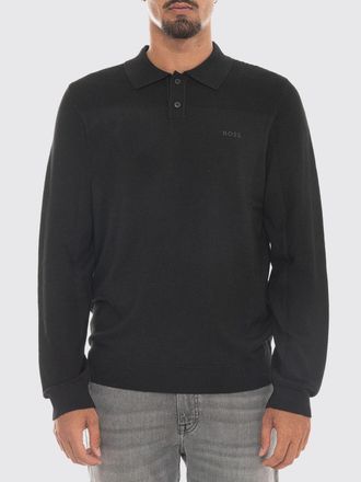 HUGO BOSS Polo a maniche lunghe in misto lana con colletto a costine