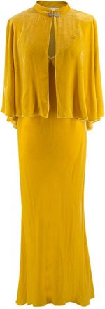 Les Rêveries Crystal Embellished Yellow Velvet Gown & Cape Size S