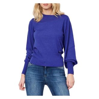 A|X Armani Exchange Geribbelde Ronde Hals Lange Mouw Trui - Dames - Ronde hals truien - Blauw - XS - Wol - Truien & Vesten