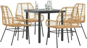 vidaXL Juego De Comedor Jard&iacute;n 5 Piezas Rat&aacute;n Sint&eacute;tico Marr&oacute;n Vidaxl