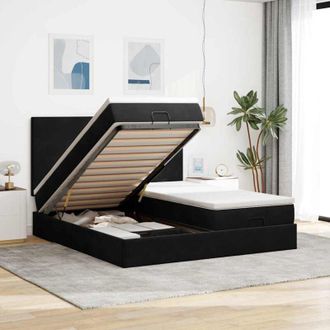 vidaXL Estructura De Cama Otomana Colchones Terciopelo Negro 200x200cm