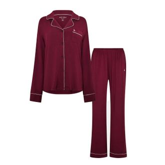Jack Wills Lange pyjamaset met kraag voor dames (Wijn)