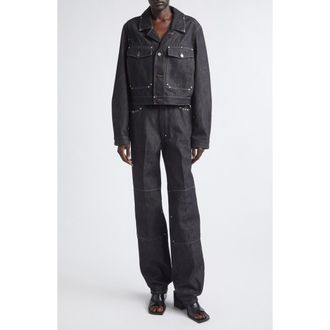 Christophe Lemaire Studded High Waist Straight Leg Jeans in Slate at Nordstrom, Size 38