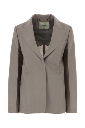 Fendi Single-Breasted Wool Blend Blazer - Gray