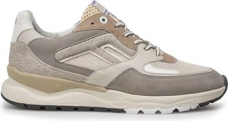 Floris Van Bommel Sportieve Van Bommel sneaker beige leer met unieke print