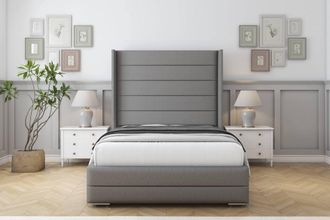 Sloomy Sterling Dumfries Bed Frame With 50 Upholstered Wingback Headboard in Light Grey | Size: Single