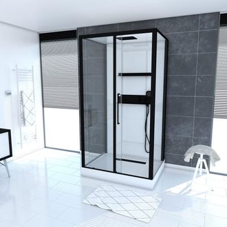Aurlane Cabina Ducha Rectangular 90x115x215 Extra Blanco Perfil Lacado Negro Mate - Gosth Rectangular