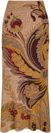 Etro Floral-print Ribbed Wool Midi Skirt - Multi Print - 40 (UK8 / S)