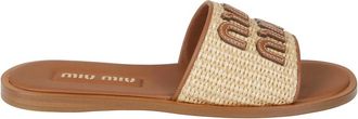 Miu Miu Sandalen van raffia en leer met logo - Dames - Schoenen - Beige - Maat: 39 1/2 EU Leer