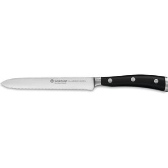 W&uuml;sthof Classic Ikon 5-Inch Serrated Utility Knife in Black at Nordstrom