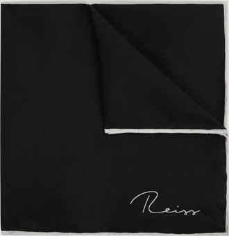 Reiss Black Plain Silk Pocket Square, 32x32cm