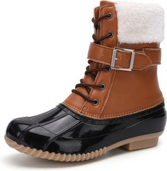 Pangolin Womens Waterproof Winter Snow Boots with Faux Fur Lining - Warm Insulated Outdoor Duck Boots with Non-Slip Sole, Lace-Up & Buckle Design for Snow & Da