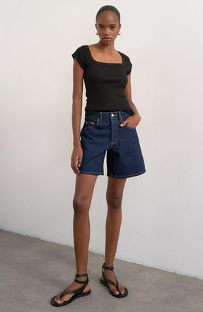Topshop Editor Mid Rise Denim Shorts in Mblue at Nordstrom, Size 10 Us