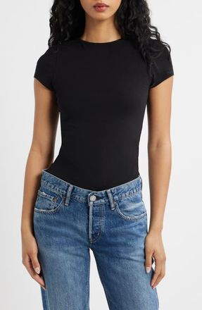 Topshop Strech Cotton Cap Sleeve T-Shirt in Black at Nordstrom, Size X-Small