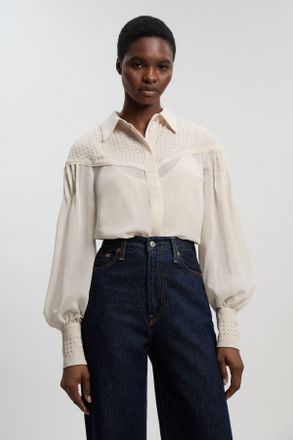 Karen Millen Womens Hotfix Studded Long Sleeve Woven Shirt - White - Size 12 UK