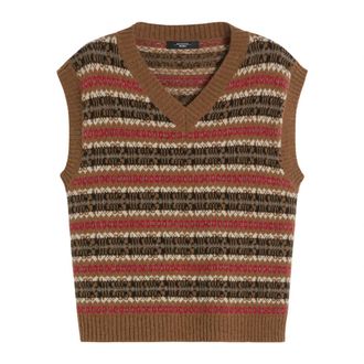 Max Mara Alpaca en wol V-hals jacquard vest - Dames - V-hals truien - Veelkleurig - L - Wol - Truien & Vesten