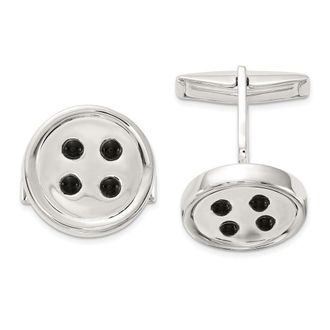 Diamond2Deal Sterling Silver Polished Onyx Button Cuff Links