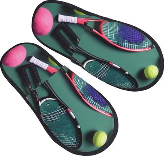 Generic Funny Tennis Racquets And Tennis Balls Unisex Slippers Warm Shoes Lightweight Sliders For Indoor Outdoor Winter M