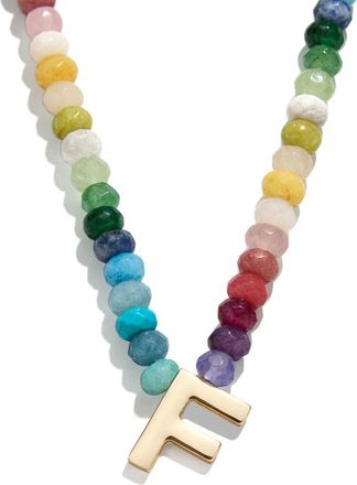 BaubleBar Rainbow Beaded Initial Pendant Necklace in Rainbow Multi - F at Nordstrom