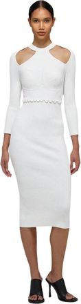 Self Portrait Vestido midi de punto con borde festoneado Ss 22-051 - Dames - Casual kleedjes - Wit - M - Kleedjes