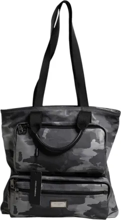 Dolce & Gabbana Gray Camo Cotton Multiple Compartments Tote Mens Bag