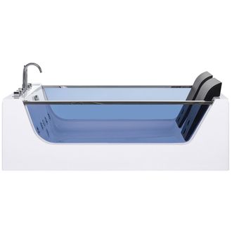 Beliani Ba&ntilde;era De Hidromasaje De Acr&iacute;lico Sanitario Blanco Frontal Transparente Con Led Rectangular 107 X 156 Cm Estilo Moderno Curacao