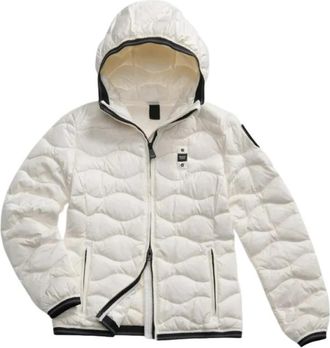Blauer Witte gewatteerde donsjas met golfpatroon - Dames - Winterjassen - Wit - M - Jassen