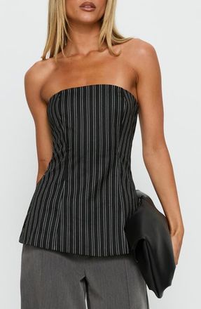 Princess Polly Maralyn Strapless Top in Black Pinstripe at Nordstrom, Size 12