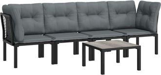 vidaXL Juego De Muebles De Jard&iacute;n 5 Pzas Rat&aacute;n Sint&eacute;tico Negro Y Gris Vidaxl