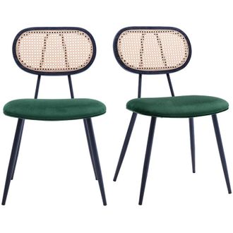 Miliboo Sedie design in velluto verde scuro, metallo nero e intreccio di rattan (set di 2) SWANN