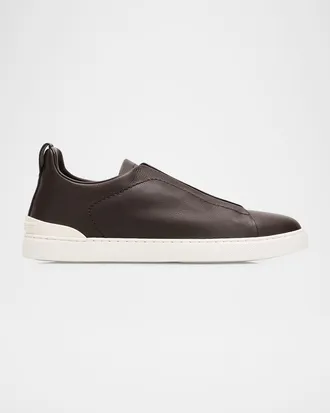 Ermenegildo Zegna Men & apos;s Triple Stitch Deerskin Leather Slip-On Sneakers