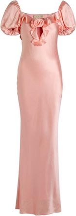 De La Vali DE LA Vali Eden Ruffled Stretch-satin Maxi Dress - Light Pink - 10 (UK10 / S)