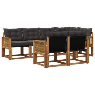 vidaXL Conjunto De Sof&aacute;s De Exterior Con Coj&iacute;n 7 Pcs Natural Y Negro Vidaxl