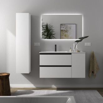 Cygnus Bath Mueble De Ba&ntilde;o Bequia Plus Metal 90cm Blanco Mate Lavabo Porcelana Grifo Izquierda 1p