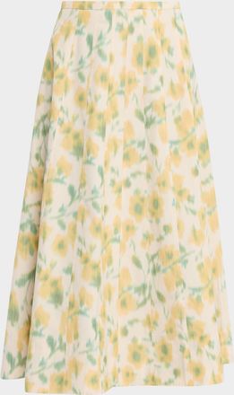 Tanya Taylor Tavia Floral Taffeta Midi Skirt