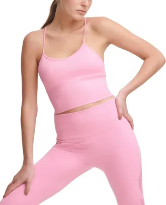 DKNY Ribbed Strappy Longline Low Impact Sports Bra In Bubblegum