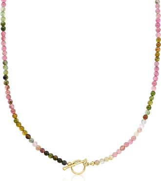 Ross-Simons 3.5-4mm Multicolored Tourmaline Bead Charm-Compatible Toggle Necklace in 18kt Gold Over Sterling