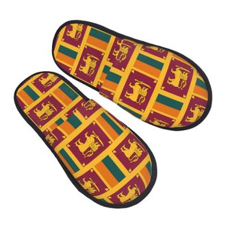 Generic GaxfjRu Sri Lanka Flag Plush Winter Slippers for Indoor Use, Soft Warm House Slippers for Guests and Home Comfort Unisex, Black, 5