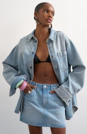 Topshop Plemet Cotton Denim Miniskirt in Light Blue at Nordstrom, Size 10 Us