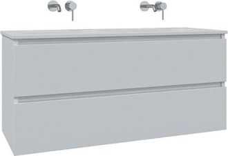 Saniclass Chaci Badkamermeubelset - 120x46x55cm - keramische wastafel wit - 2 wasbakken - zonder kraangaten - 2 lades - mat wit