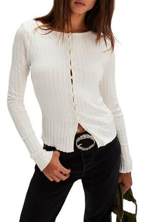 Free People Tilly Rib Long Sleeve Button-Up Top in Ivory at Nordstrom Rack, Size X-Small